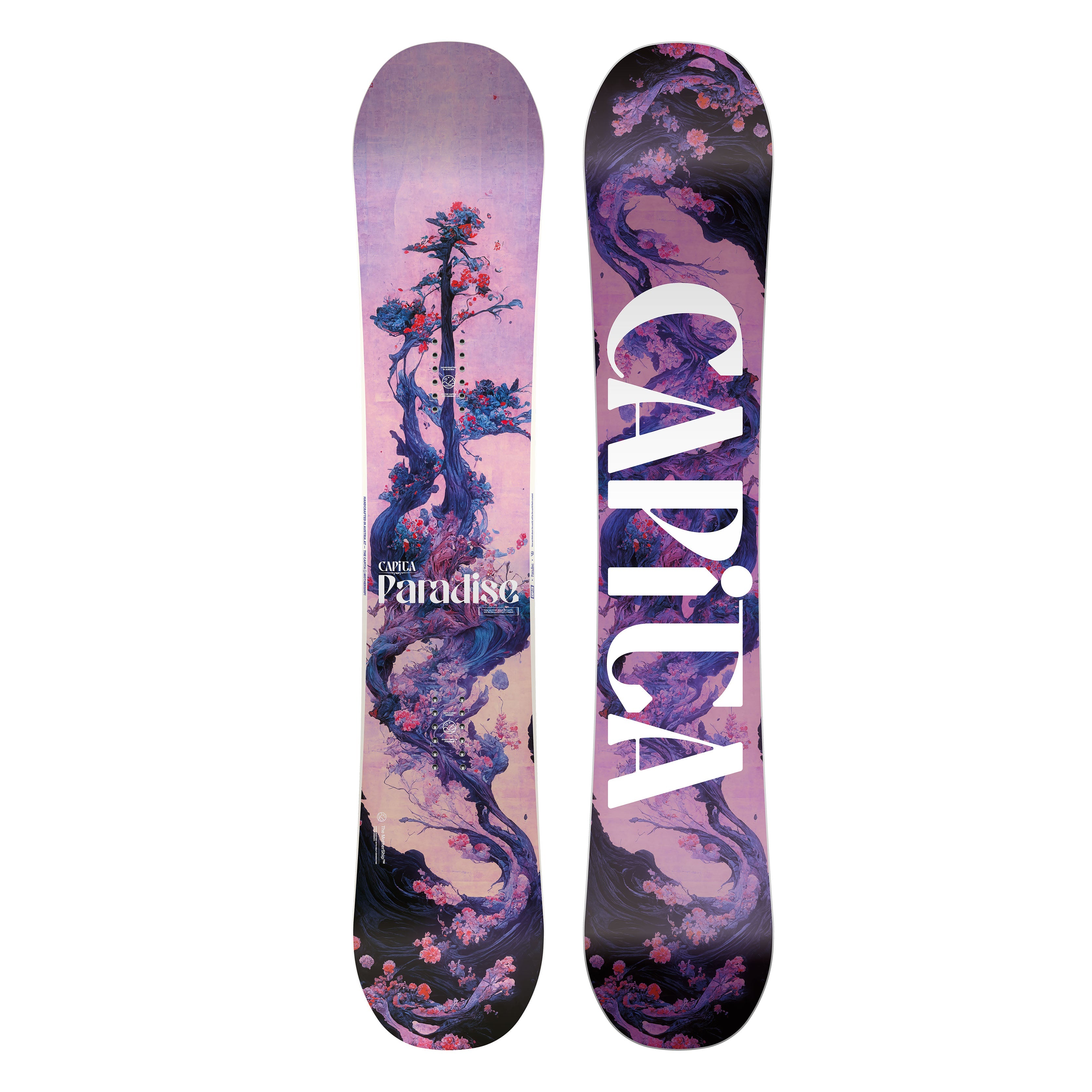 PARADISE 24/25 snowboard with artistic purple and floral design, ideal for intermediate freeriders.