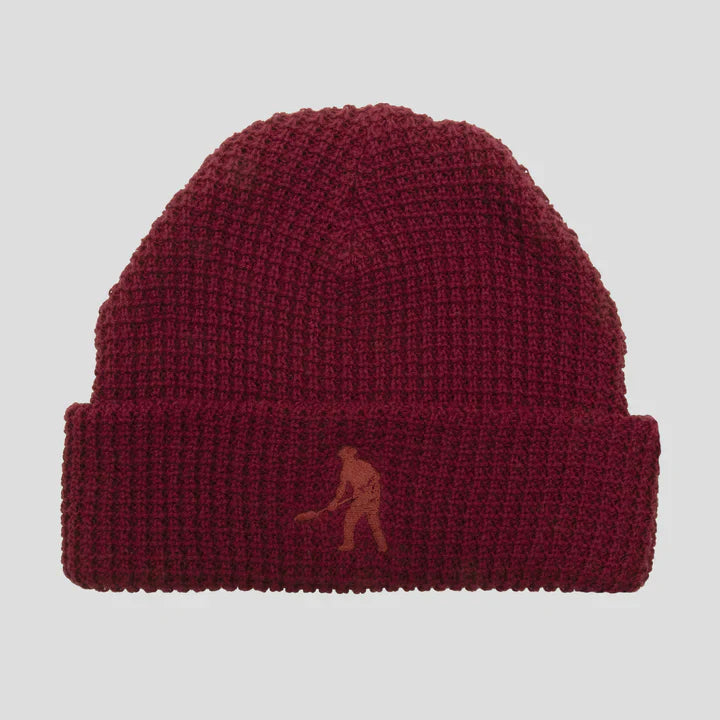 PASS-PORT organic cotton waffle knit beanie in maroon.