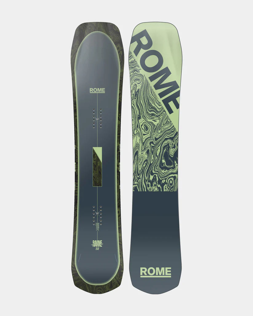 RAVINE 24/25 all-mountain snowboard with Directional Diamond 3D, carbon HotRods, and SinterStrong Base.