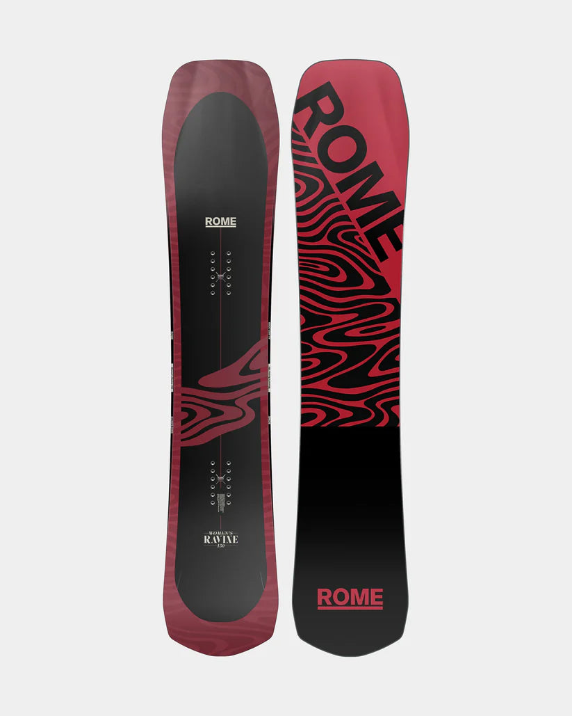 RAVINE WOMEN'S snowboard with matte design, Directional Diamond 3D nose, and Free-The-Ride Camber.