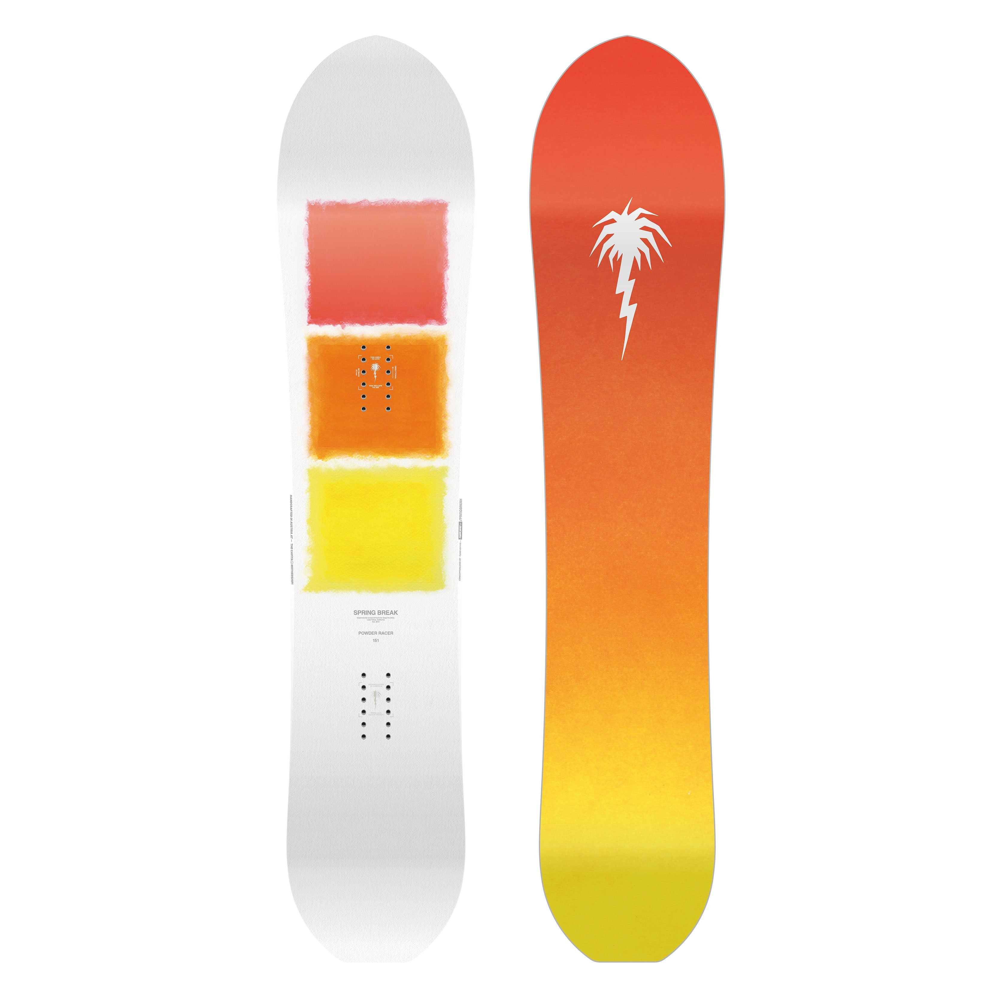 SPRING BREAK – POWDER RACERS 24/25 snowboard with colorful gradient design.