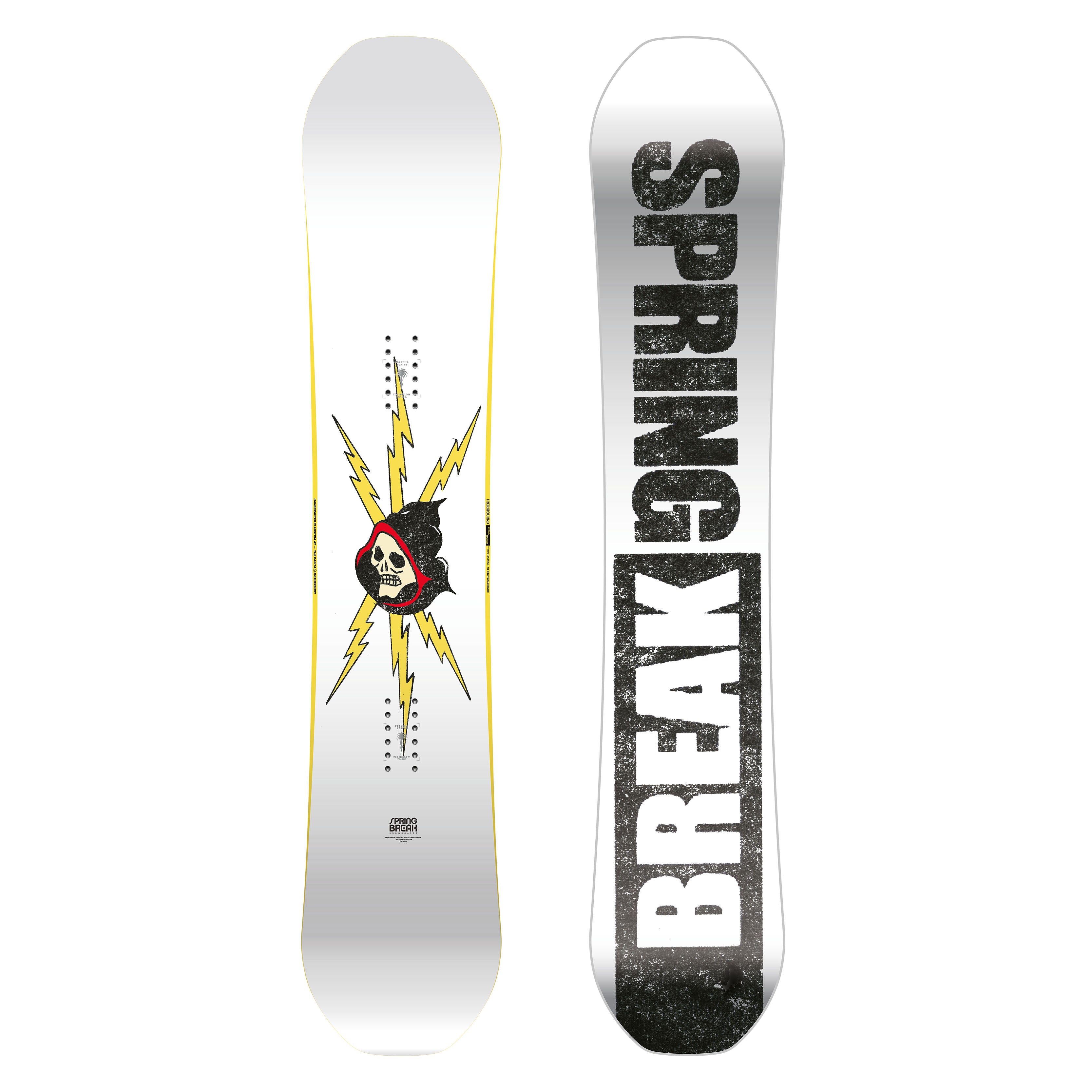 SPRING BREAK – RESORT TWIN 24/25 snowboard with skull design and bold lettering.