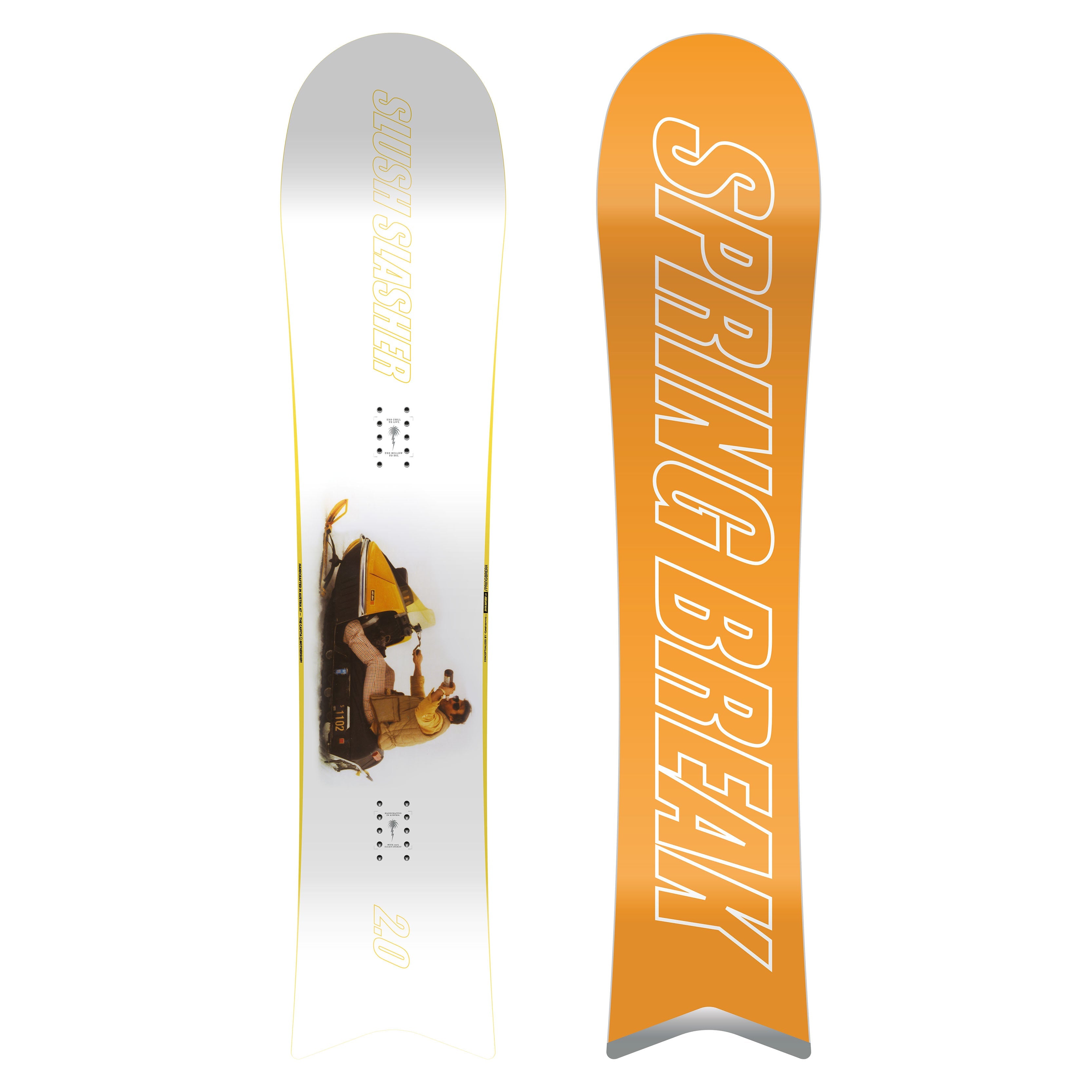 SPRING BREAK – SLUSH SLASHERS 24/25 snowboard with bold orange design.