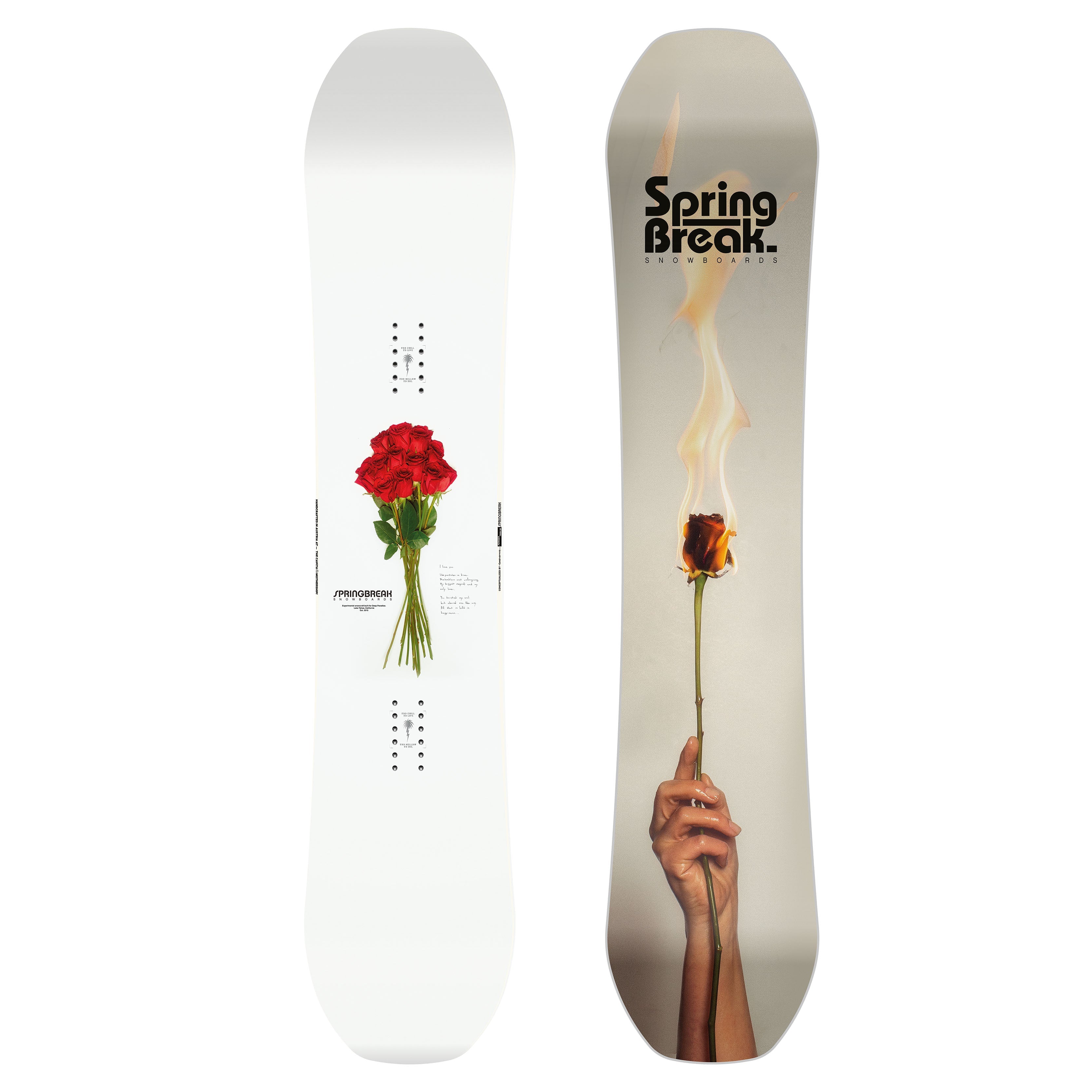 SPRING BREAK – POWDER TWIN 24/25 snowboard with rose and flame design