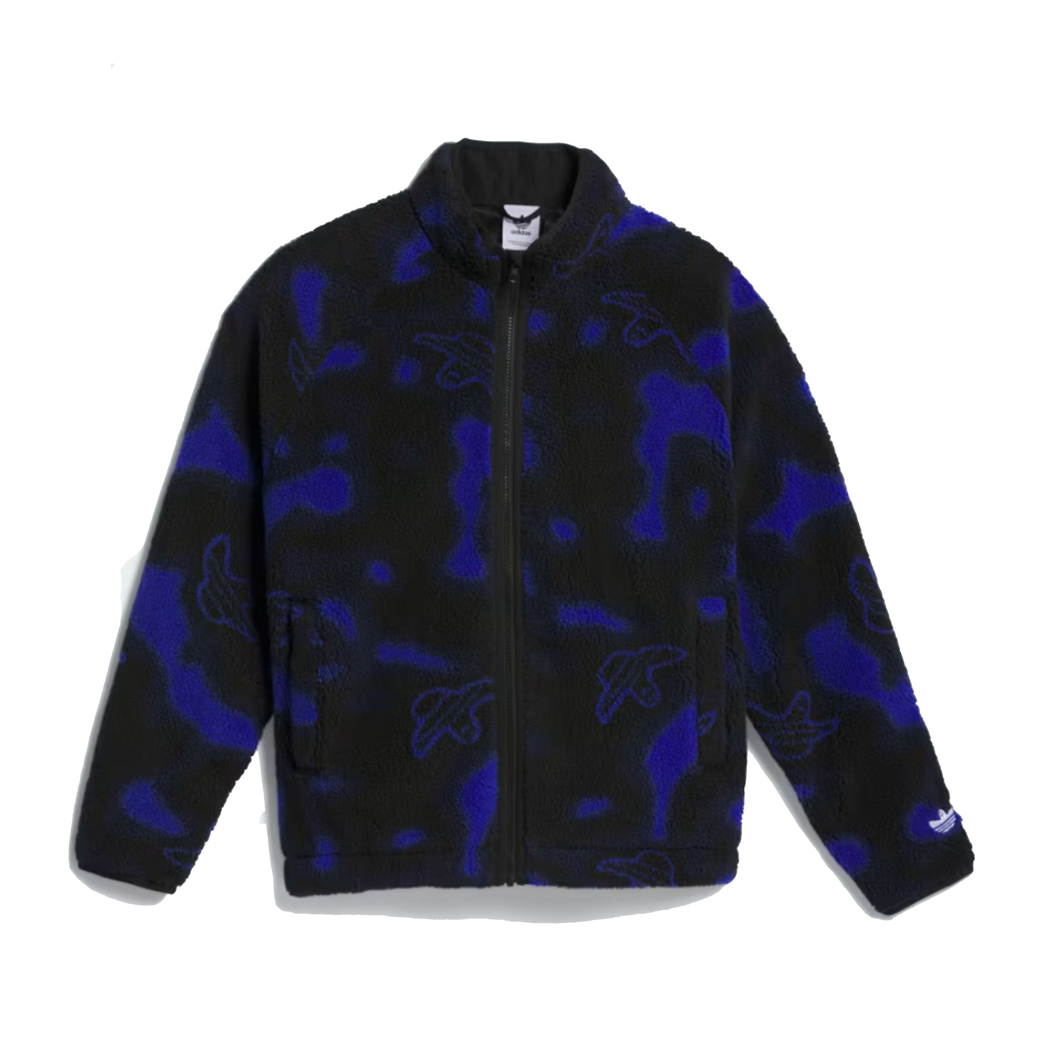 Adidas Shmoo fleece jacket with jacquard artwork and recycled materials.