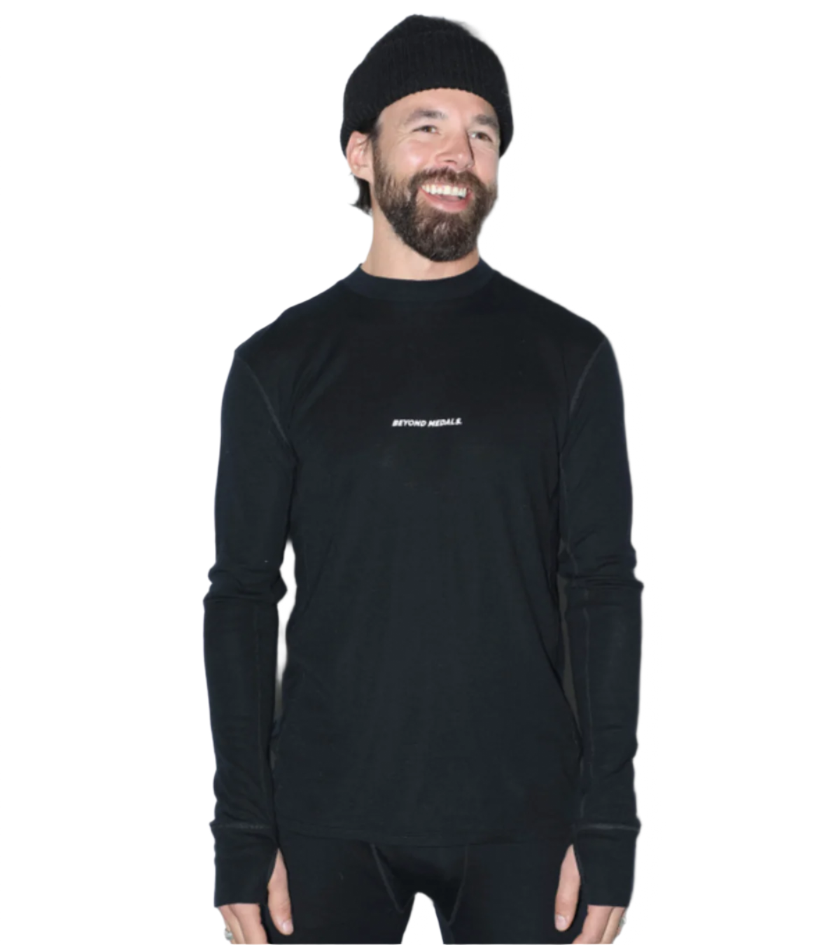 Merino baselayer top in black, featuring long sleeves, suitable for cold weather.