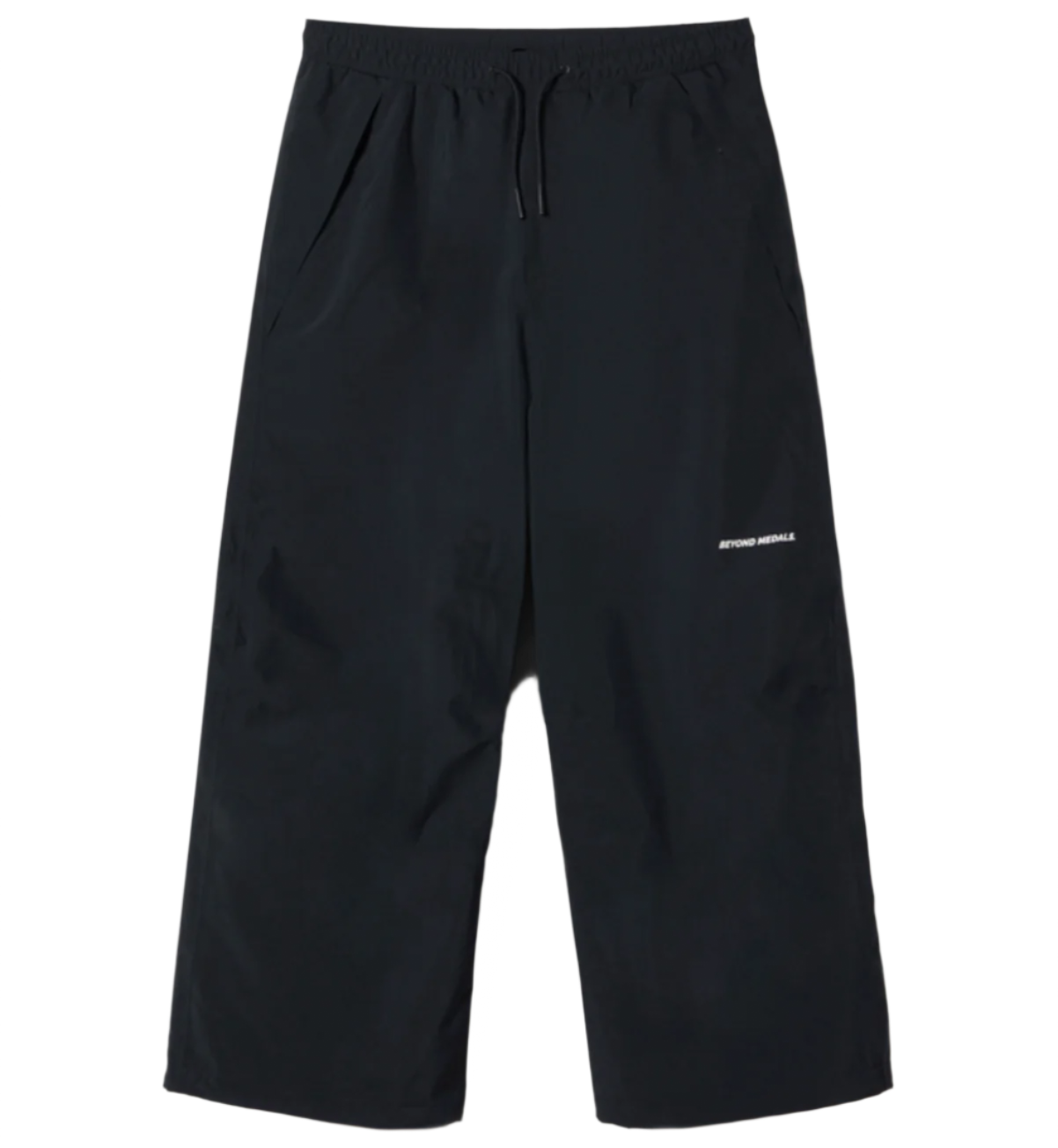 Black baggy park pant with logo, 15k waterproofing, PFC-free DWR, elastic waistband, drawstring, and pockets.