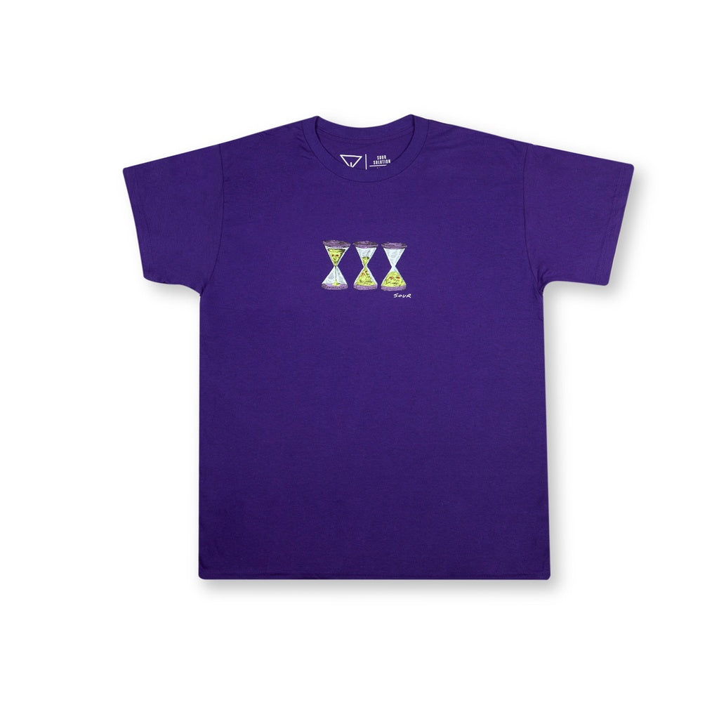 Purple Sour Buchi Sourglass Tee with art by Buchi, screen printed in Barcelona, 100% cotton, made in Spain.