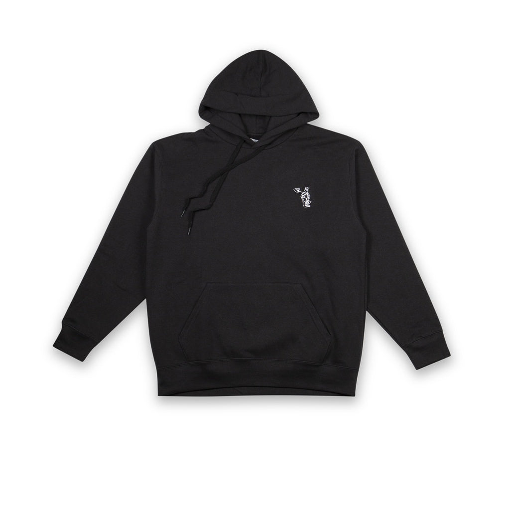 Unisex black hoodie, sizes S-XXL, 80% cotton, 20% polyester, made in Spain.