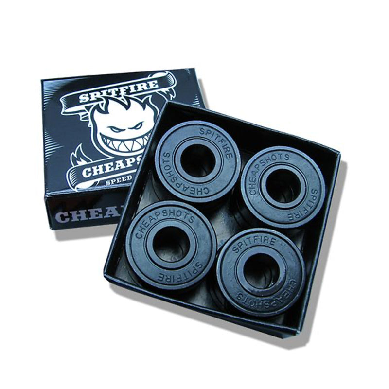 CHEAPSHOTS BEARINGS in box with Spitfire logo, high-performance skateboarding bearings.