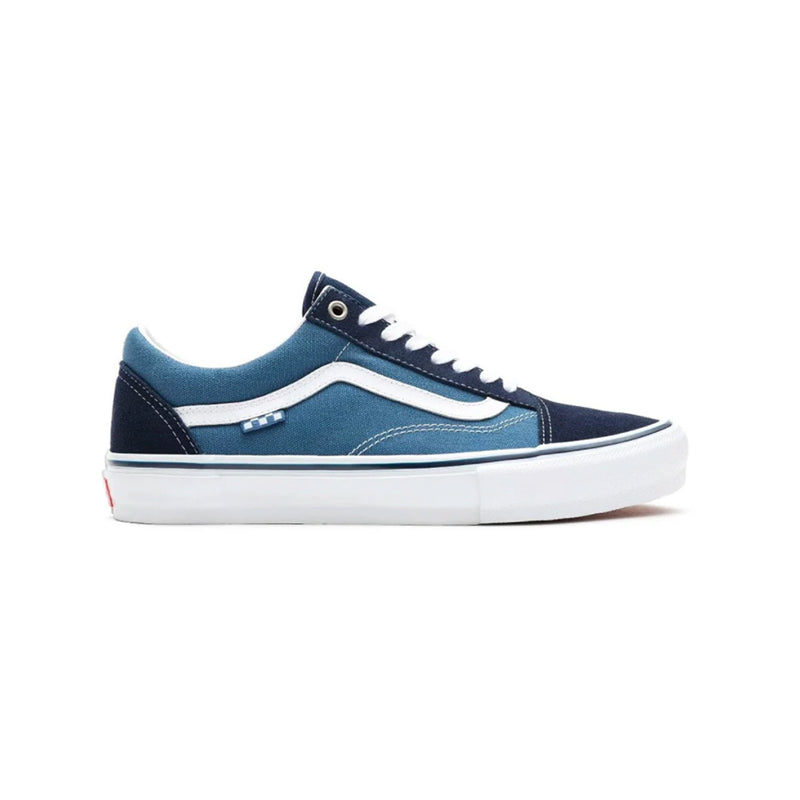 Low-top blue canvas and suede Old Skool sneakers with rubber sole.