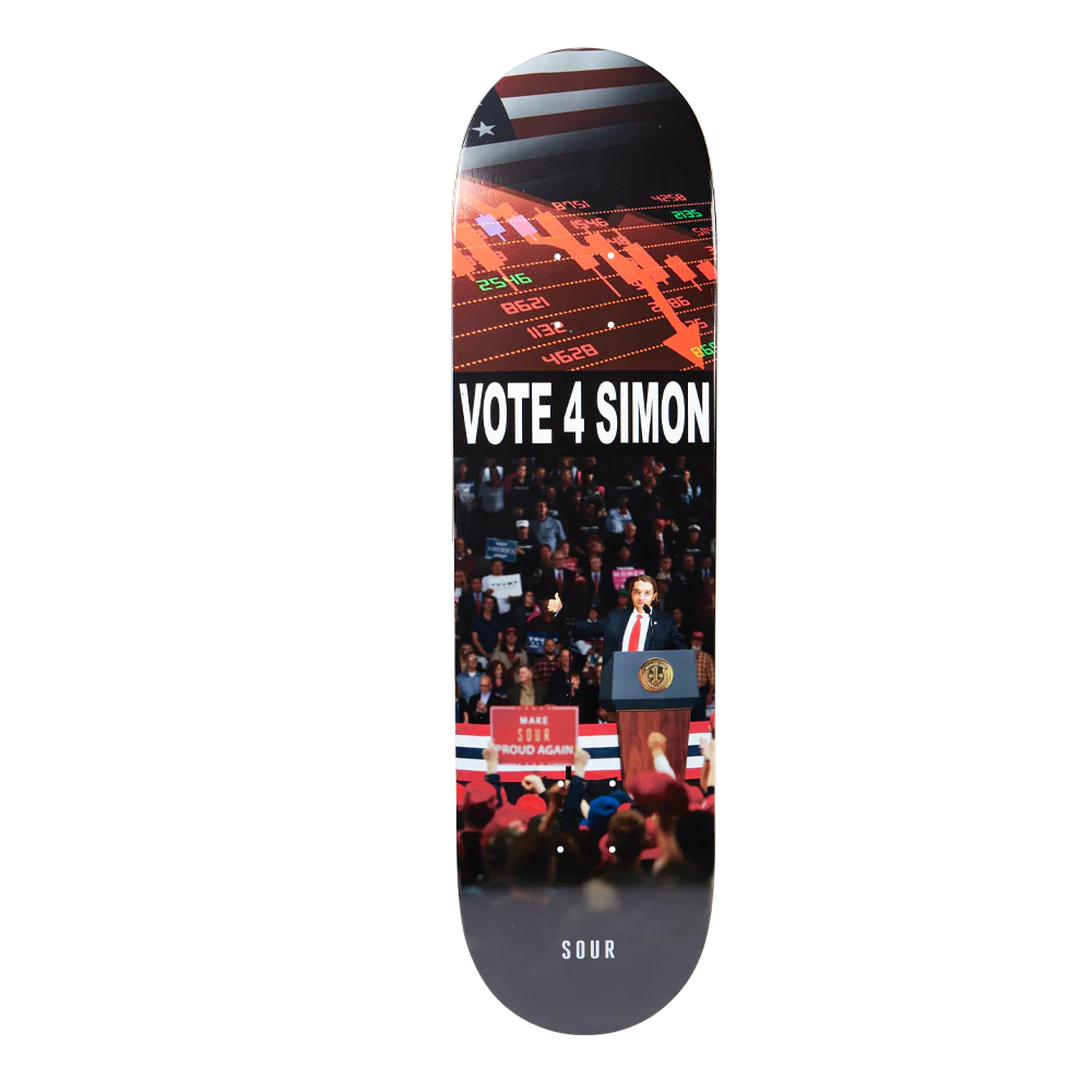 Sour Simon Vote Deck 8.25" skateboard deck with election-themed graphics.