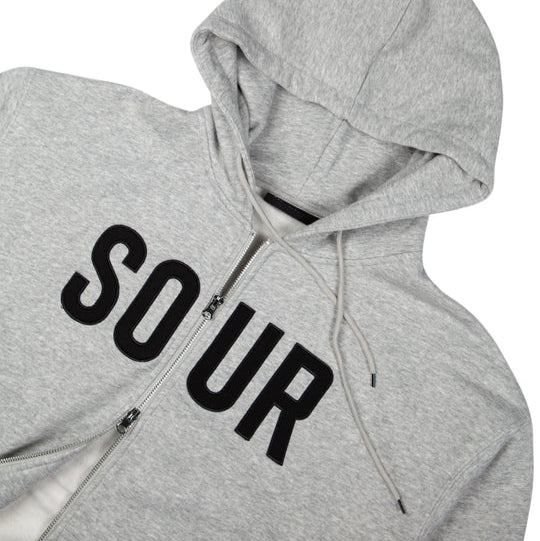 Harmaa Army Zip Hood, kaksoisvetoketjulla, rintakehän brodeerauksella.