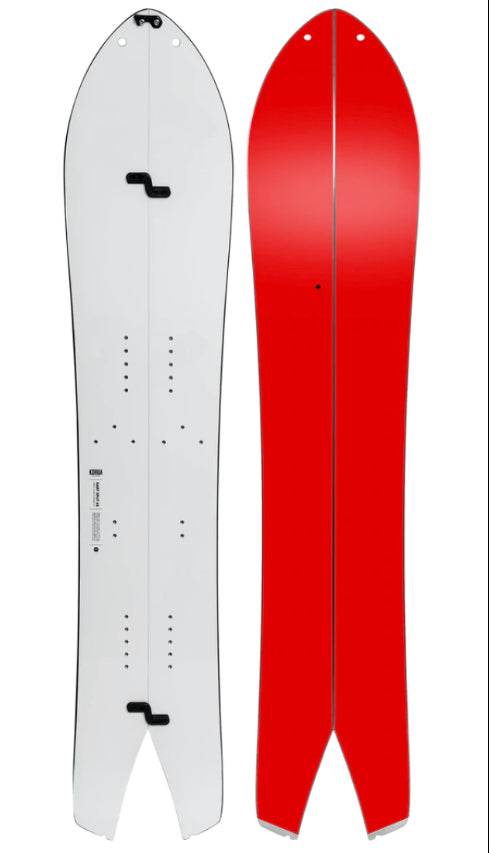 DART SPLIT snowboard featuring a wide frame and swallowtail design for optimal performance in deep snow.